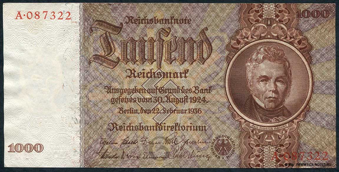 Reichsbank. Reichsbanknote. 1000 Reichsmark. 22. Februar 1936.