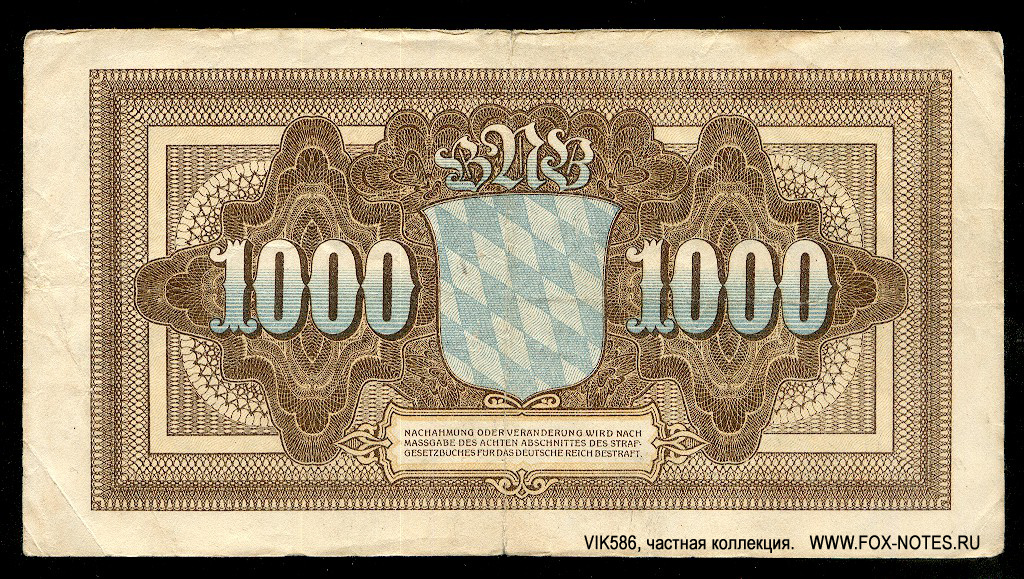 Bayerische Notenbank 1000 Mark 1922 Serie H