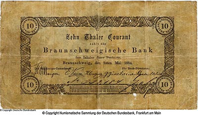 Braunschweigische Bank  10 Thaler 1854