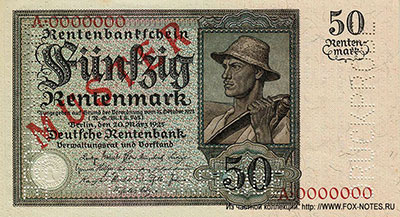 Deutschen Rentenbank. Rentenbankschein. 50 Rentenmark. 20. März 1925. MUSTER