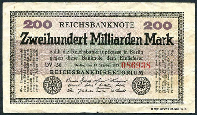 Reichsbank. Reichsbanknote. 200 Milliarden Mark. 15. Oktober 1923. 