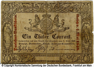 Darlehnsbank in Braunschweig 1 Thaler 1842