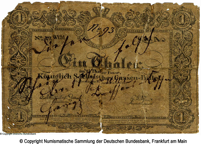 Königlich Sachsische Cassenbilet. 1 Thaler. 16. April 1840. entwertet