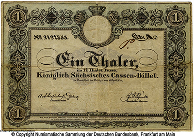 Königlich Sachsische Cassenbilet. 1 Thaler. 16. April 1840.