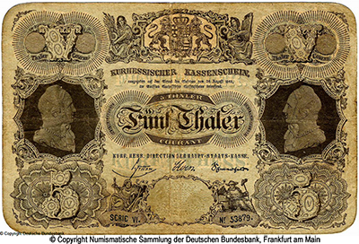 Kurfürstlich Hessische Direction der Hauptstaatskasse 5 Thaler 1848