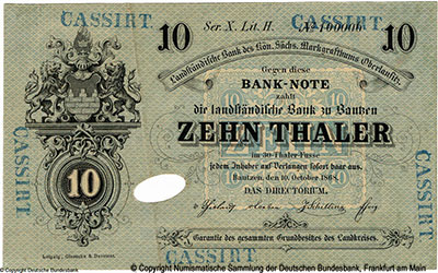 Landständische Bank des Königlich Sächsischen Markgraftums Oberlausitz 10 Taler 1863