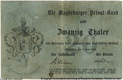 Magdeburger Privatbank 20 Thaler 1866