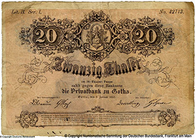 Privat Bank zu Gota 20 Thaler 1856