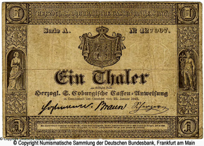 Herzogtümer Sachsen-Coburg und Gotha Obersteuerkommission 1 Thaler 1849