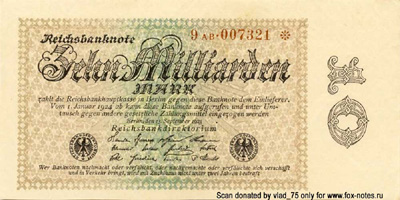 Reichsbank. Reichsbanknote. 10 Milliarden Mark. 15. September 1923. 