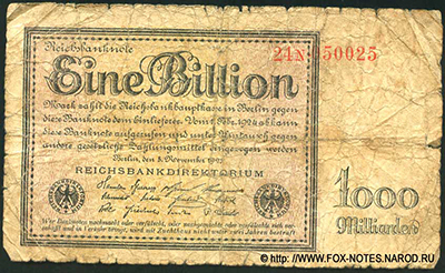 Reichsbanknote. 1 Billion Mark. 5. November 1923. 