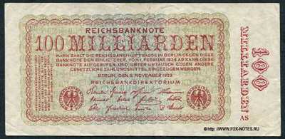 Reichsbank. Reichsbanknote. 100 Milliarden Mark. 5. November 1923. 