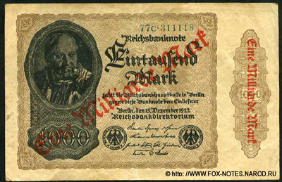 Reichsbank. Reichsbanknote. 1 Milliarde Mark. 1. September 1923. 