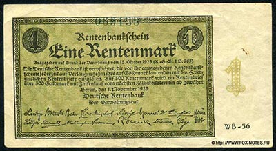  Rentenbankschein. 1 Rentenmark. 1. November 1923.  