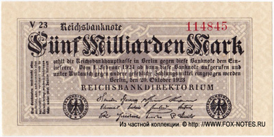 Reichsbank. Reichsbanknote. 5 Milliarden Mark. 20. Oktober 1923. 