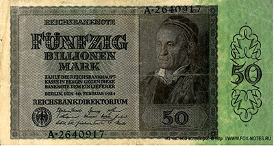 Reichsbank. Reichsbanknote. 50 Billionen Mark. 10. Februar 1924. 