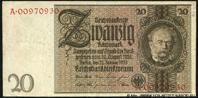 Reichsbanknote. 20 Reichsmark. 1929.  