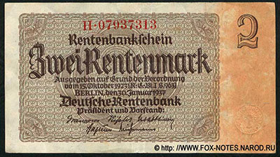 Rentenbankschein. 2 Rentenmark. 1937.  