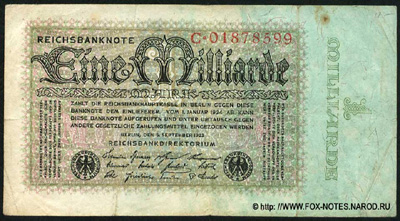 Reichsbank. Reichsbanknote. 1 Milliarde Mark. 5. September 1923. 