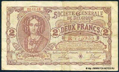 Société générale de Belgique 2 franc 1916