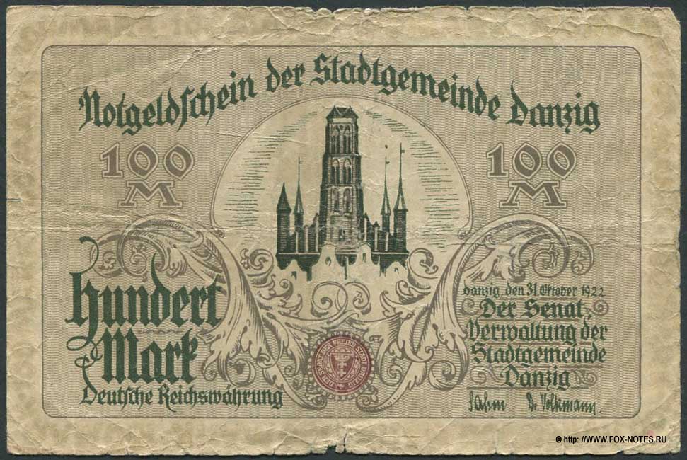 Senat, Verwaltung der Stadgemeinde Danzig 100 Mark 1922
