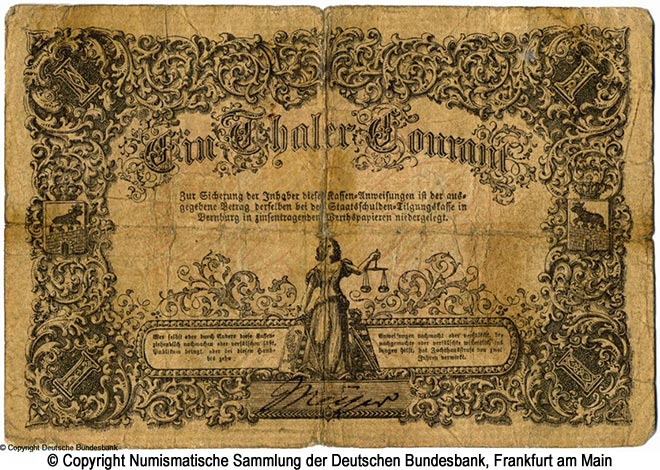 Herzoglich Anhalt-Bernburgische Staatsschulden-Tilgungs-Commission  1  Thaler 1850
