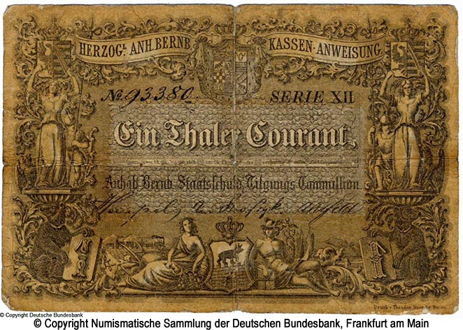 Herzoglich Anhalt-Bernburgische Staatsschulden-Tilgungs-Commission  1  Thaler 1850