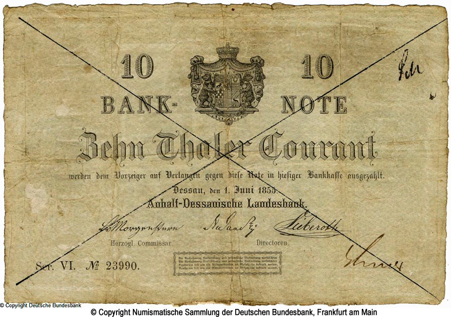 Anhalt-Dessauische Landesbank 10 Thaler 1855
