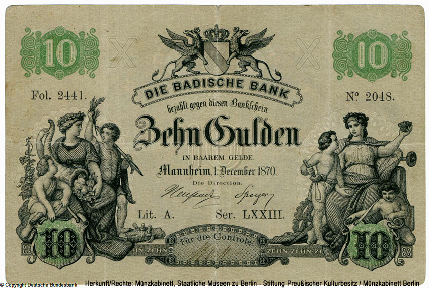 Badische Bank 10 Gulden 1870