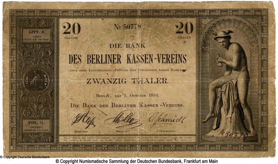 Bank des Berliner Kassen-Verein 20 Thaler 1850