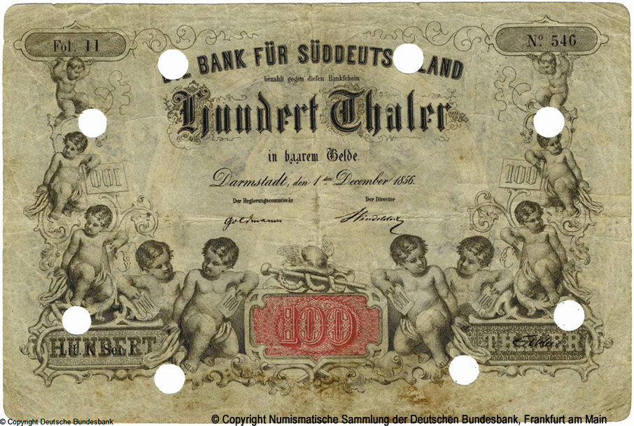 Bank für Süddeutschland 100 Thaler 1856