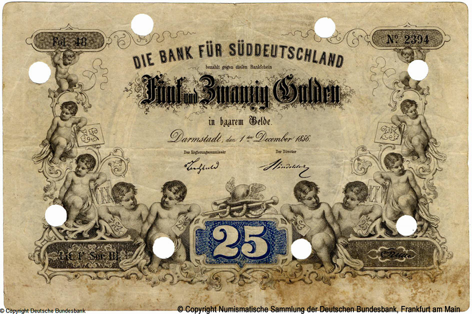 Bank für Süddeutschland   Note. 25 Thaler 1856. 