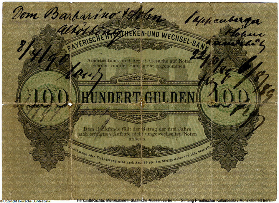 Bayerische Hypotheken- und Wechselbank 100 Mark 1870