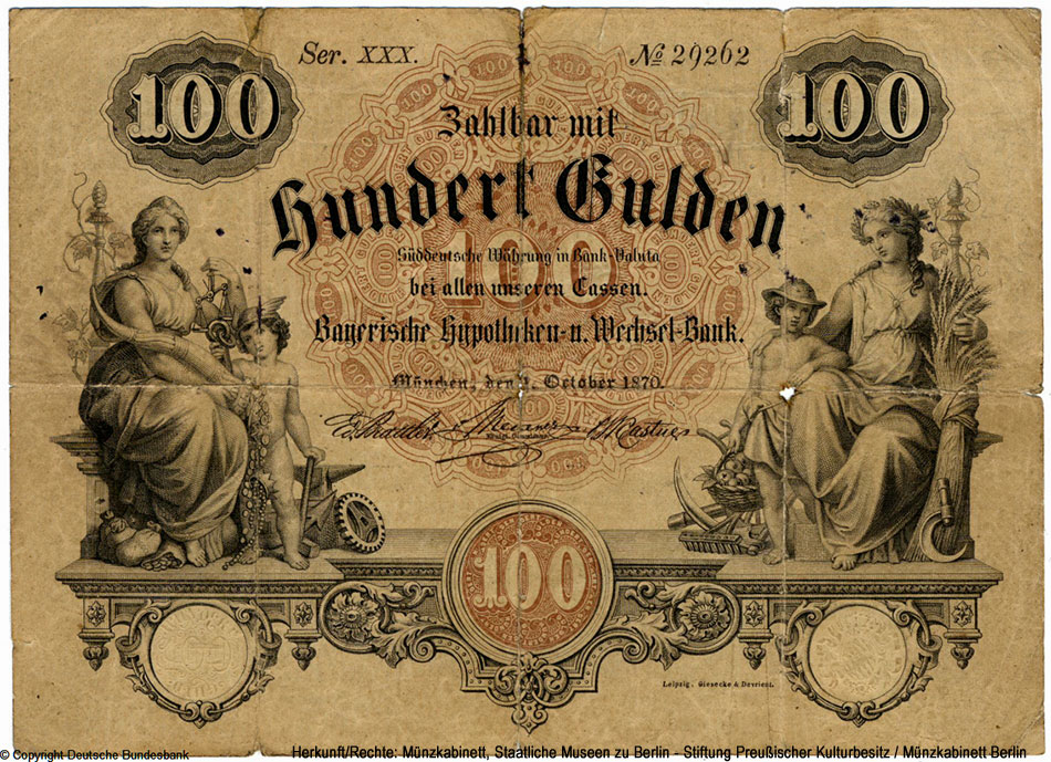 Bayerische Hypotheken- und Wechselbank 100 Gulden 1870