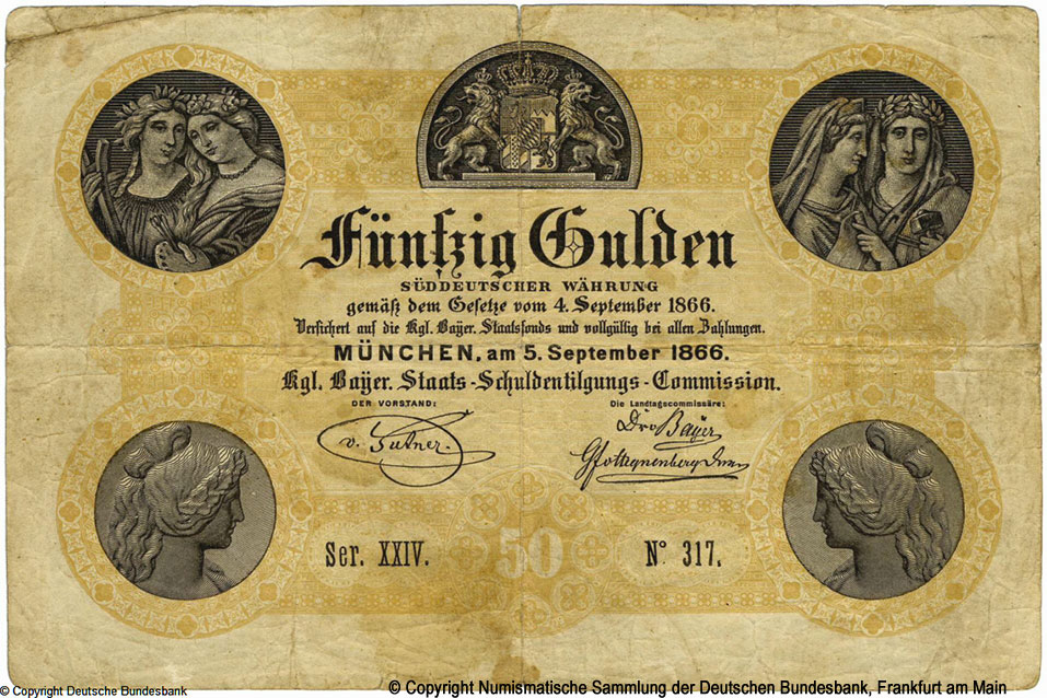 Königlich Bayerische Staatsschulden-Tilgungs-Commission 50 Gulden 1866