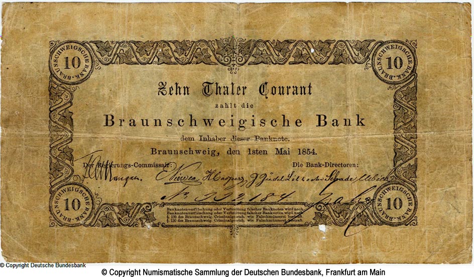 Braunschweigische Bank 10 Thaler 1854