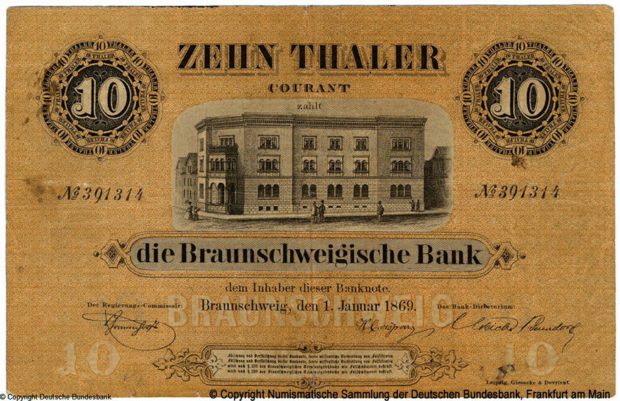 Braunschweigische Bank 10 Taler 1869