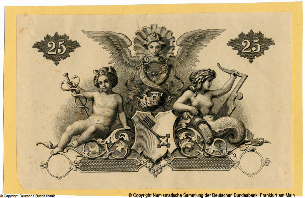 Bremen Bank  Note. 25 Thaler Gold. 1. Oktober 1856. 