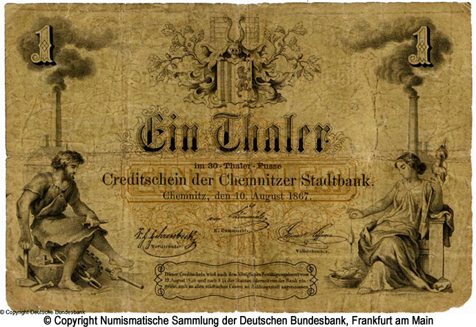 Chemnitzer Stadtbank 1 Thaler 1867