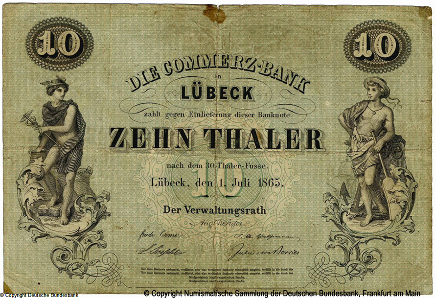 Commerz-Bank in Lübeck 10 Thaler 1865