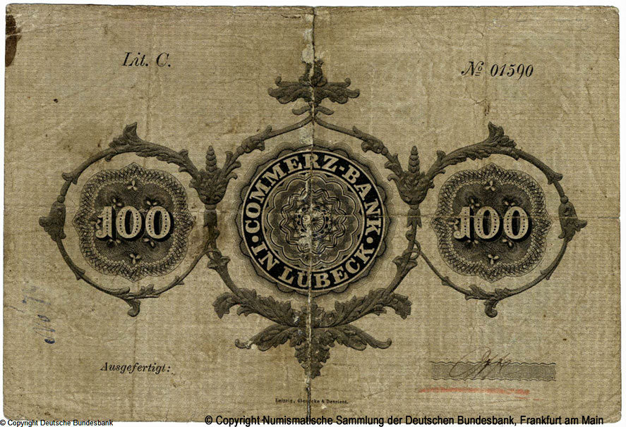 Commerz-Bank in Lübeck 100 Thaler 1865