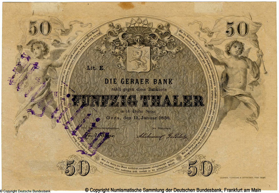 Die Geraer Bank  50 Thaler 1856
