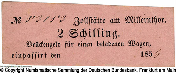 Zollstätte am Millernthor Wegegeld. 2 Schilling 1856