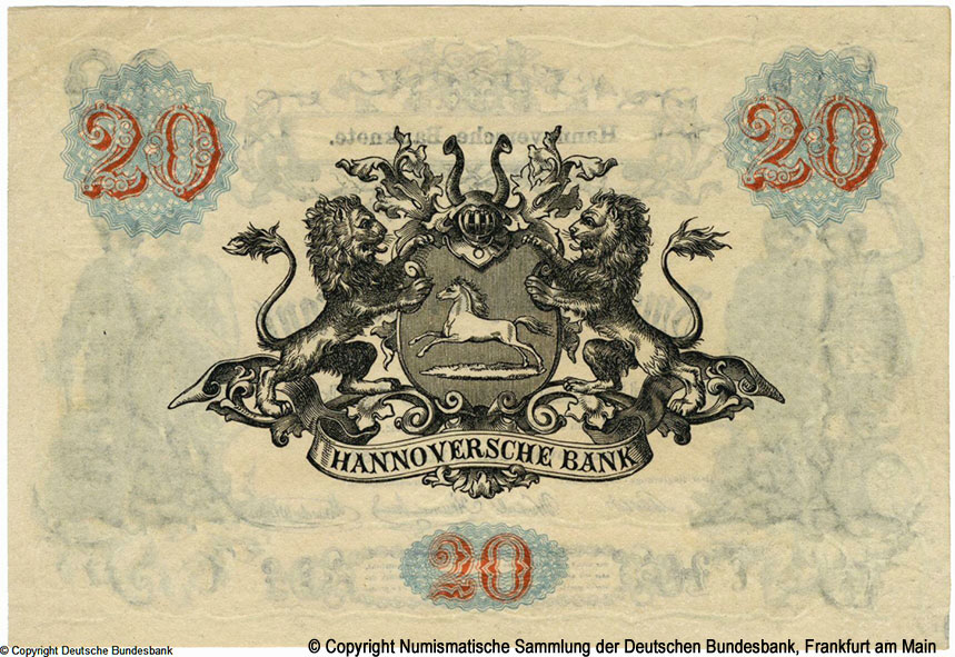 Hannoverische Bank  Hannoverische Banknote. 20 Thaler 1. März 1857.