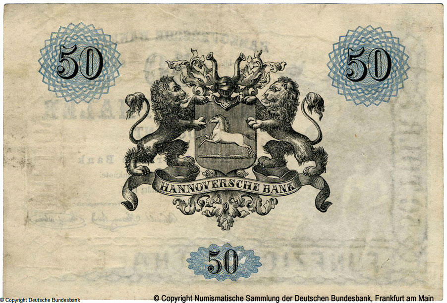 Hannoverische Banknote. 50 Thaler 1. März 1857.