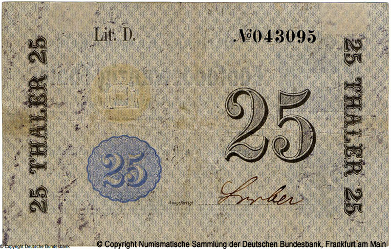  Königreich Preußen Hauptverwaltung der Darlehnskassen 25 Thaler 1870