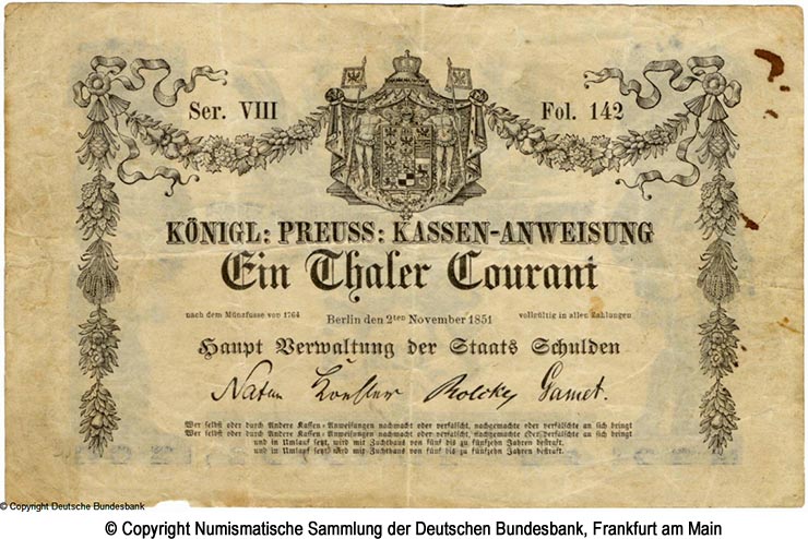 Hauptverwaltung der Staatsschulden 1 Thaler Courant 1851