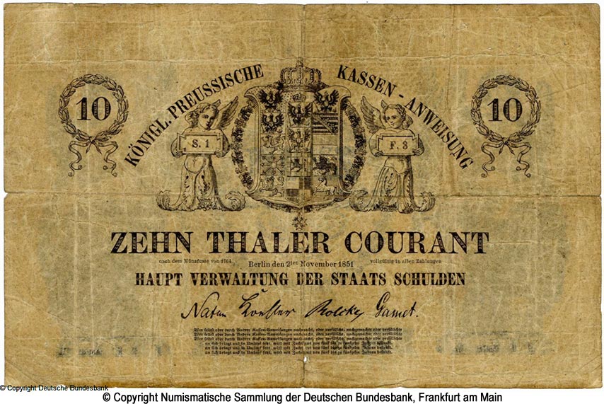Hauptverwaltung der Staatsschulden 10 Thaler Courant 1851