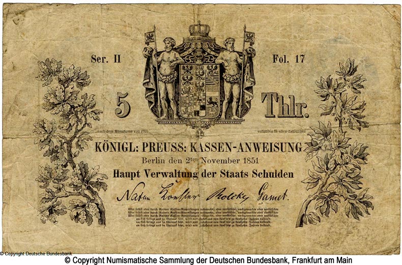 Hauptverwaltung der Staatsschulden 5 Thaler Courant 1851