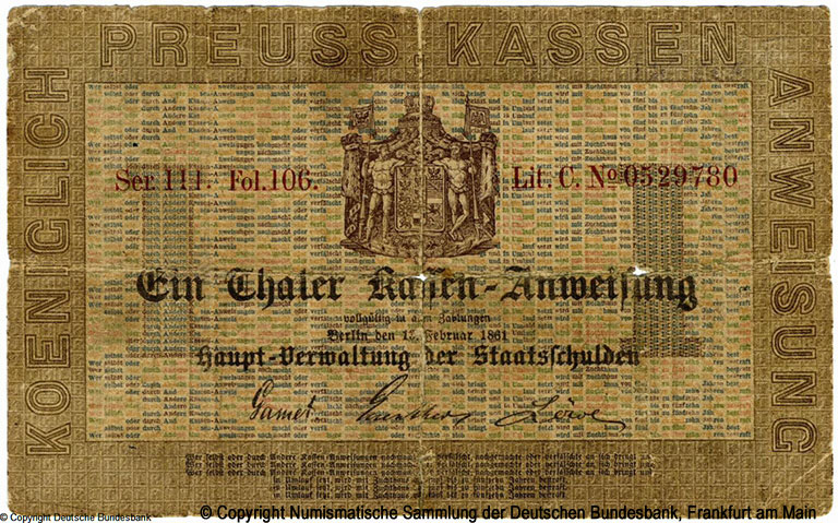Hauptverwaltung der Staatsschulden. 1 Thaler 1861